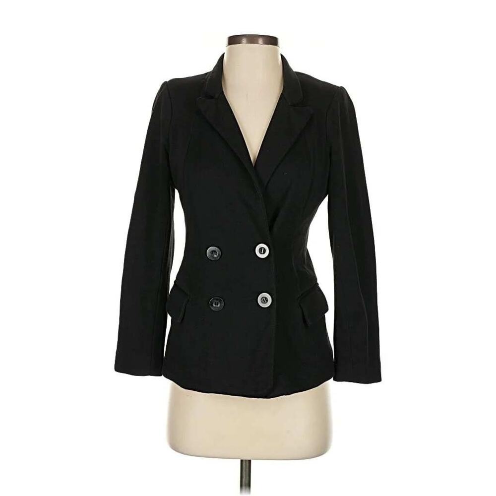 Anthropologie Cartonnier Double Breasted Two Button Black Cotton Blazer Size S